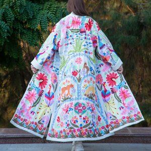 Uzbekistan Embroidered Silk Robe Chapan Boho Women
